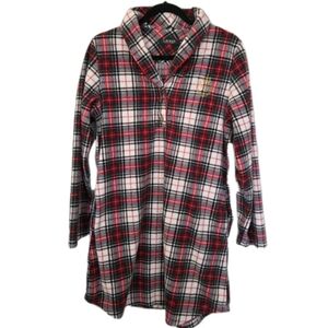 Lauren Ralph Lauren Plaid Fleece Button Up Mini Night Gown Sleep Dress Medium
